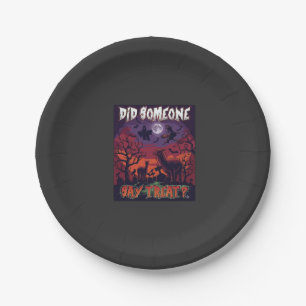 Did Someone Say Treat Halloween Alpaca Witch Moon Paper Plate