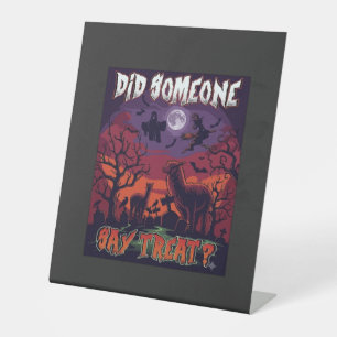 Did Someone Say Treat Halloween Alpaca Witch Moon Pedestal Sign