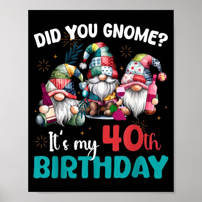 Did You Gnome Its My 40th Birthday 40 Year Old Gno Poster (Front)