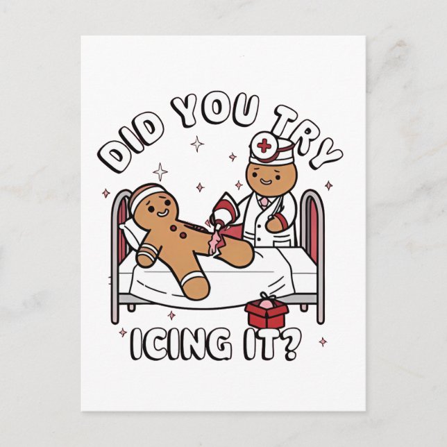 Did You Try Icing It Gingerbread Nursing Christmas Announcement Postcard (Front)