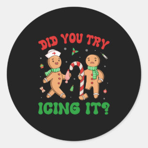 did you try icing it retro christmas gingerbread n classic round sticker
