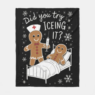 Did You Try Icing It School Nurse Christmas Cookie Fleece Blanket