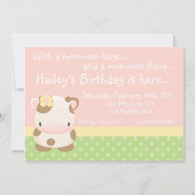 Diddles Farm Moo-Cow Birthday Invitation (Front)