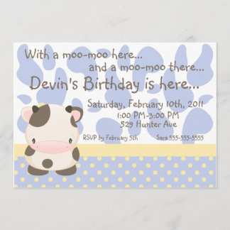 Diddles Farm Moo-Cow Blue Birthday Invitation