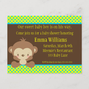 Diddles Monkey Boy Baby Shower Invitation