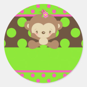Diddles Monkey Girl Sticker-Name Tag-001 Classic Round Sticker