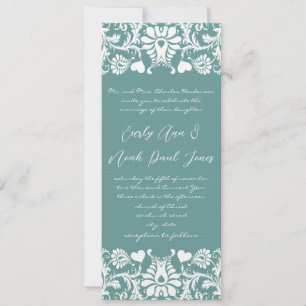 Die Cut Aqua Blue Damask Wedding Invitation