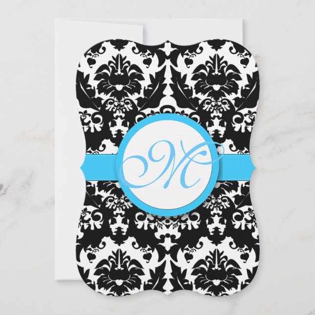Die Cut Aqua Damask Heart Swirl Wedding Invite (Front)