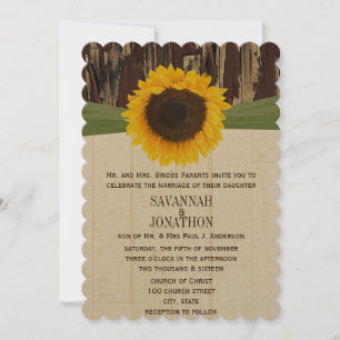 Die Cut Barn Wood Sunflower Wedding Invitation
