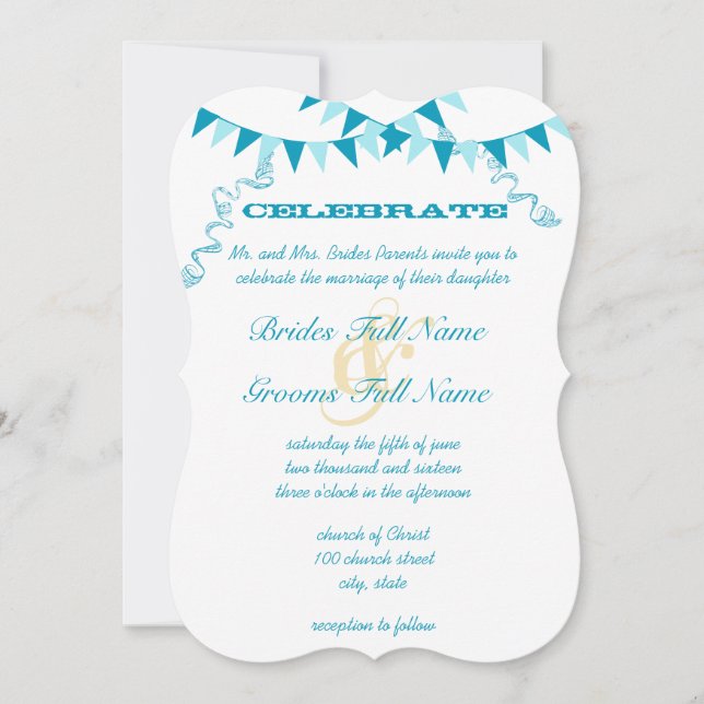 Die Cut Blue Bunting Pennant Wedding Invitations (Front)