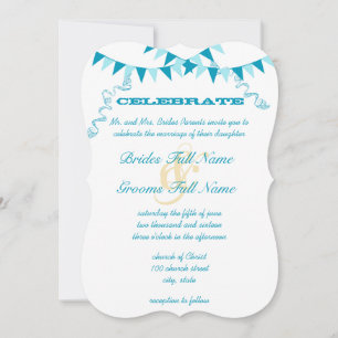 Die Cut Blue Bunting Pennant Wedding Invitations