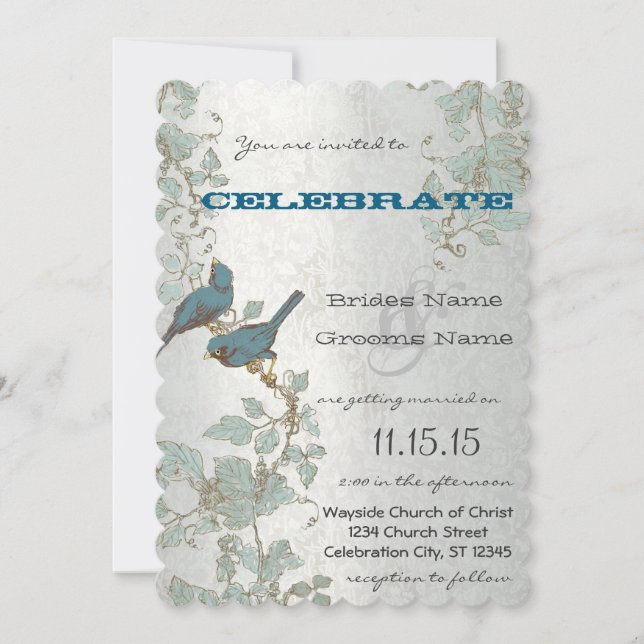 Die Cut Bluebirds Sitting In a Tree Wedding Invitation (Front)