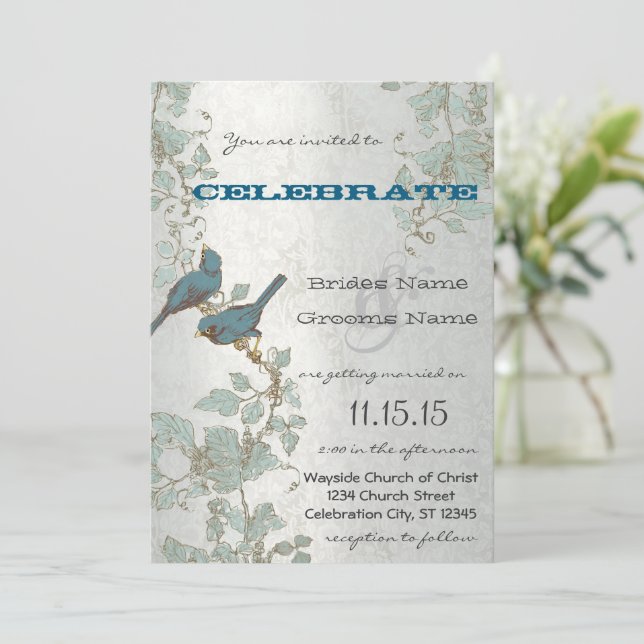 Die Cut Bluebirds Sitting In a Tree Wedding Invitation (Standing Front)