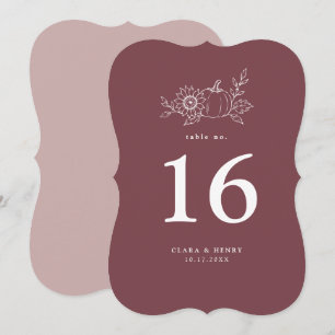 Die Cut Burgundy Pumpkin Sunflower Table Number