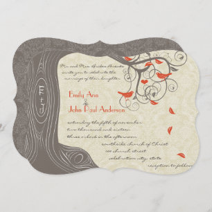 Die Cut Coral Tree Birds Wedding Invitations