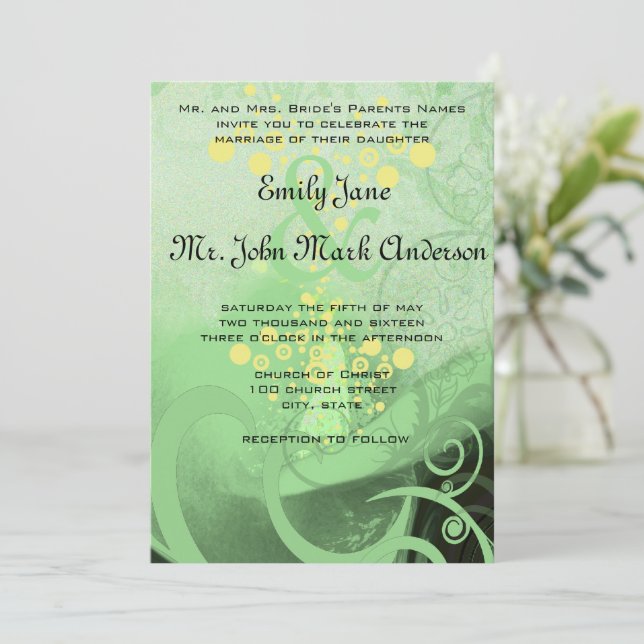 Die Cut Green Calla Lily Wedding Invitation (Standing Front)