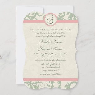 Die Cut Green Dusty Rose Damask Wedding Invitation