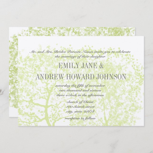 Die Cut Grey and Green Tree Weddings Personalised Invitation (Front/Back)