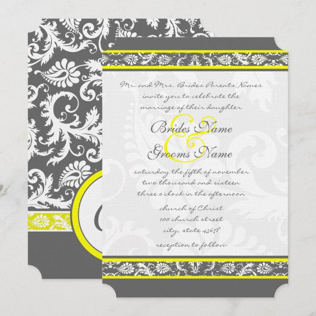 Die Cut Grey and Yellow Wedding Invitations (Front/Back)