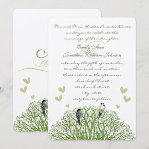 Die Cut Love Bird Green Tree Wedding Invitation