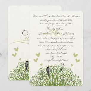 Die Cut Love Bird Green Tree Wedding Invitation