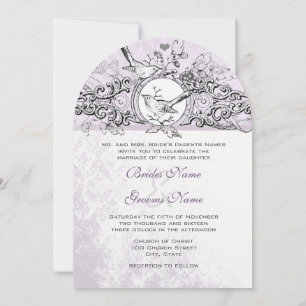Die Cut Love Bird Lavender Scroll  Wedding Invitation