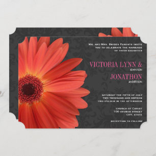 Die Cut Pink Orange Gerber Daisy Wedding Invitation
