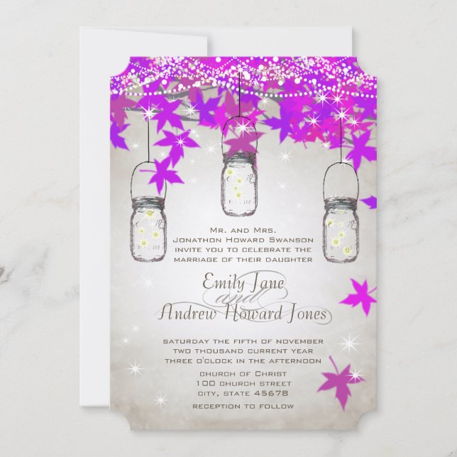 Die Cut Radiant Purple Mason Jar Wedding Invitation (Front)