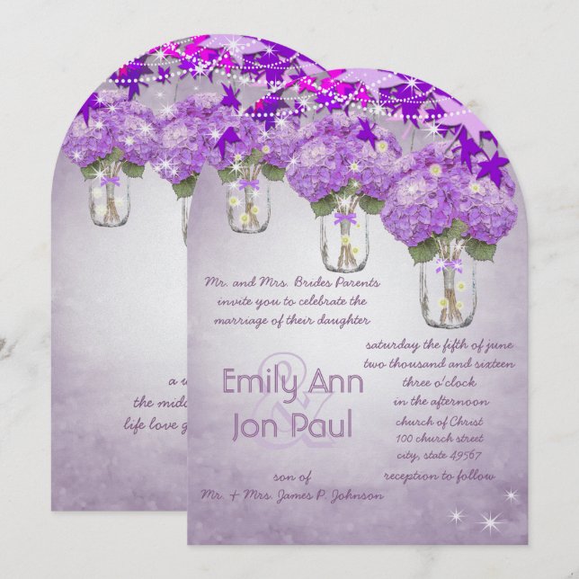Die Cut Radiant Purple Mason Jar Wedding Invitation (Front/Back)