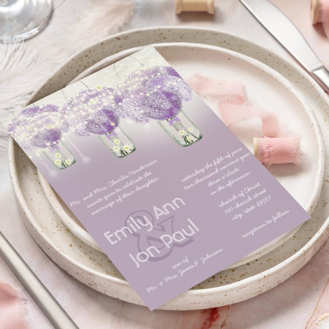 Die Cut Radiant Purple Mason Jar Wedding Invitation (Creator Uploaded)