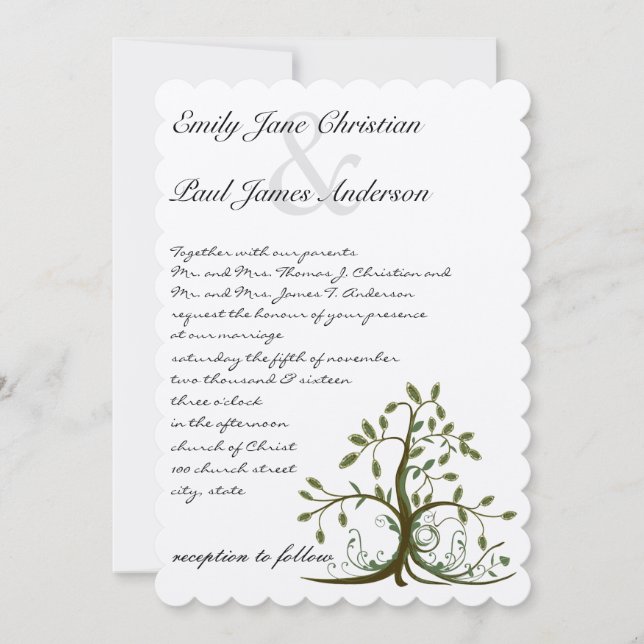 Die Cut Romantic Rustic Tree Wedding Invite (Front)