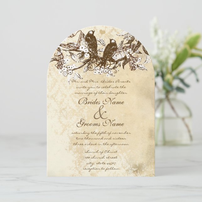 Die Cut Rustic Cherry Blossom Love Birds Wedding Invitation (Standing Front)