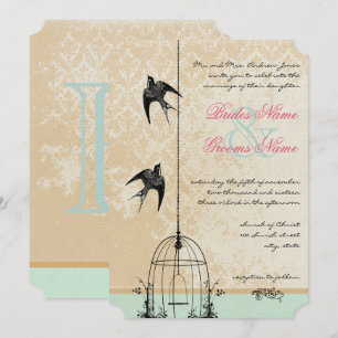 Die Cut Rustic Love Bird Birdcage Wedding Invitation
