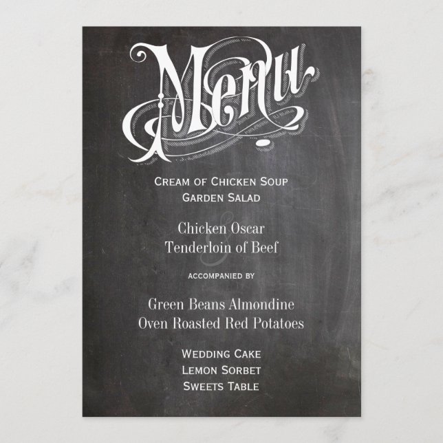 Die Cut Rustic Vintage Chalkboard Wedding Menu (Front)
