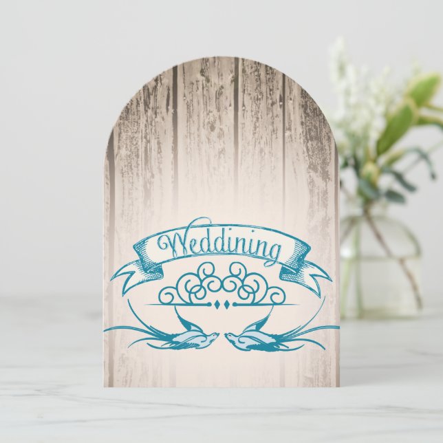 Die Cut Rustic Vintage Love bird Wedding Invitation (Standing Front)