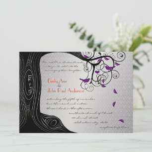 Die Cut Tree Silver Purple Bird Wedding Invitation