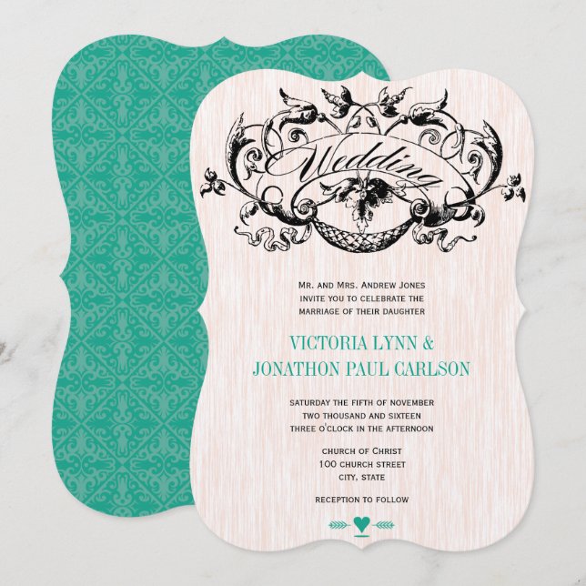 Die Cut Vintage Emerald Wedding Invitations (Front/Back)