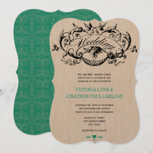 Die Cut Vintage Emerald Wedding Invitations