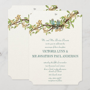 Die Cut Yellow Teal Aqua Blue Bird Wedding Invites