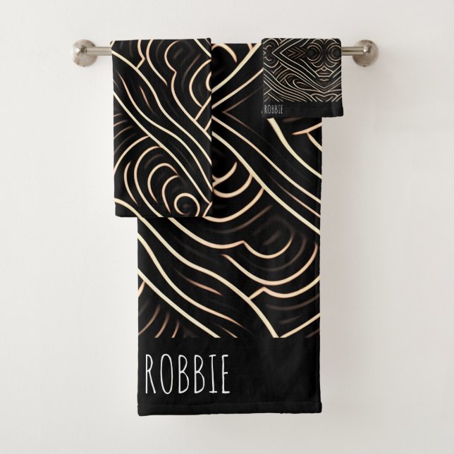 Die cuts Stylised Wood Monochrom Modern Pattern Bath Towel Set (Insitu)