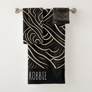 Die cuts Stylized Wood Monochrom Modern Pattern Bath Towel Set