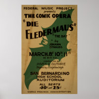 Die Fledermaus Strauss Vintage 1938 WPA Poster