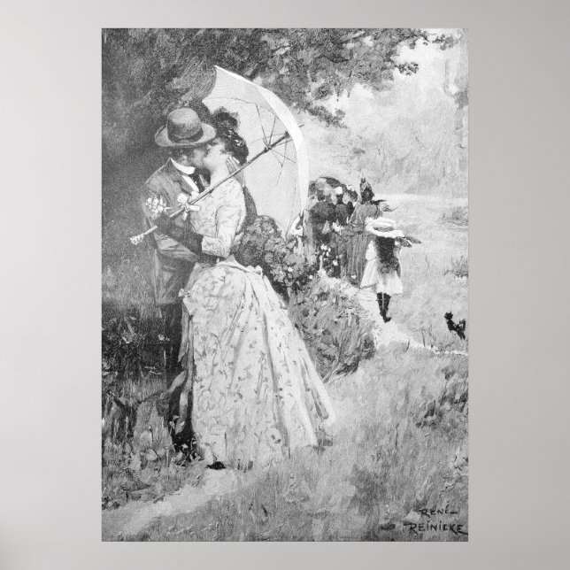 Die Gartenlaube 1895, Stolen Kiss in Black & White Poster (Front)