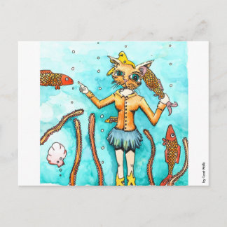 Die Katzen-Frau liebt saubere Ohren! Postcard