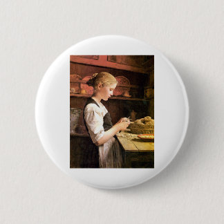Die kleine Kartoffelschälerin Girl Peeling Potatos 6 Cm Round Badge
