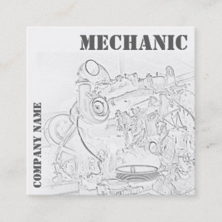 Diesel Engine Square Mechanic Business Card White
