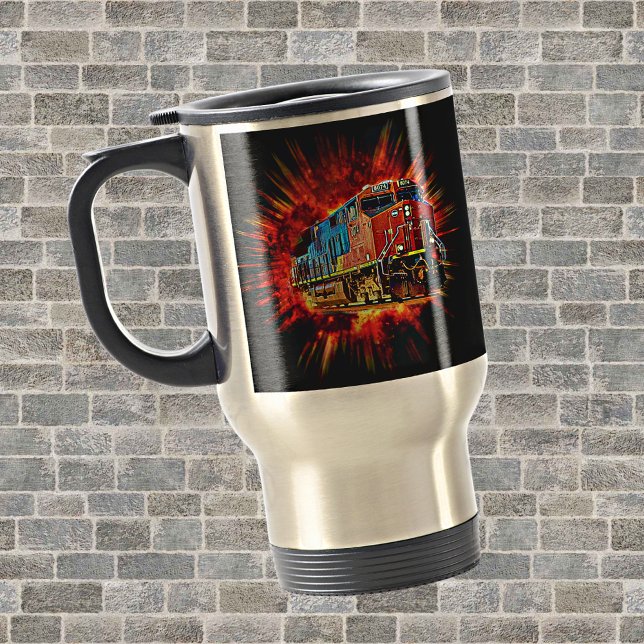 Diesel Locomotive Train Bursting Out Travel Mug (Creator Uploaded)