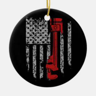 Diesel Mechanic America Flag Ceramic Tree Decoration