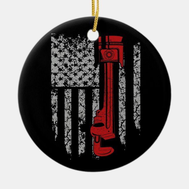 Diesel Mechanic America Flag Ceramic Tree Decoration (Front)