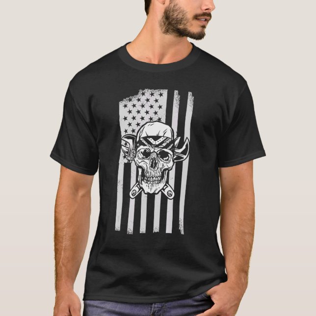 Diesel Mechanic Car Fixing American Flag Auto Repa T-Shirt (Front)